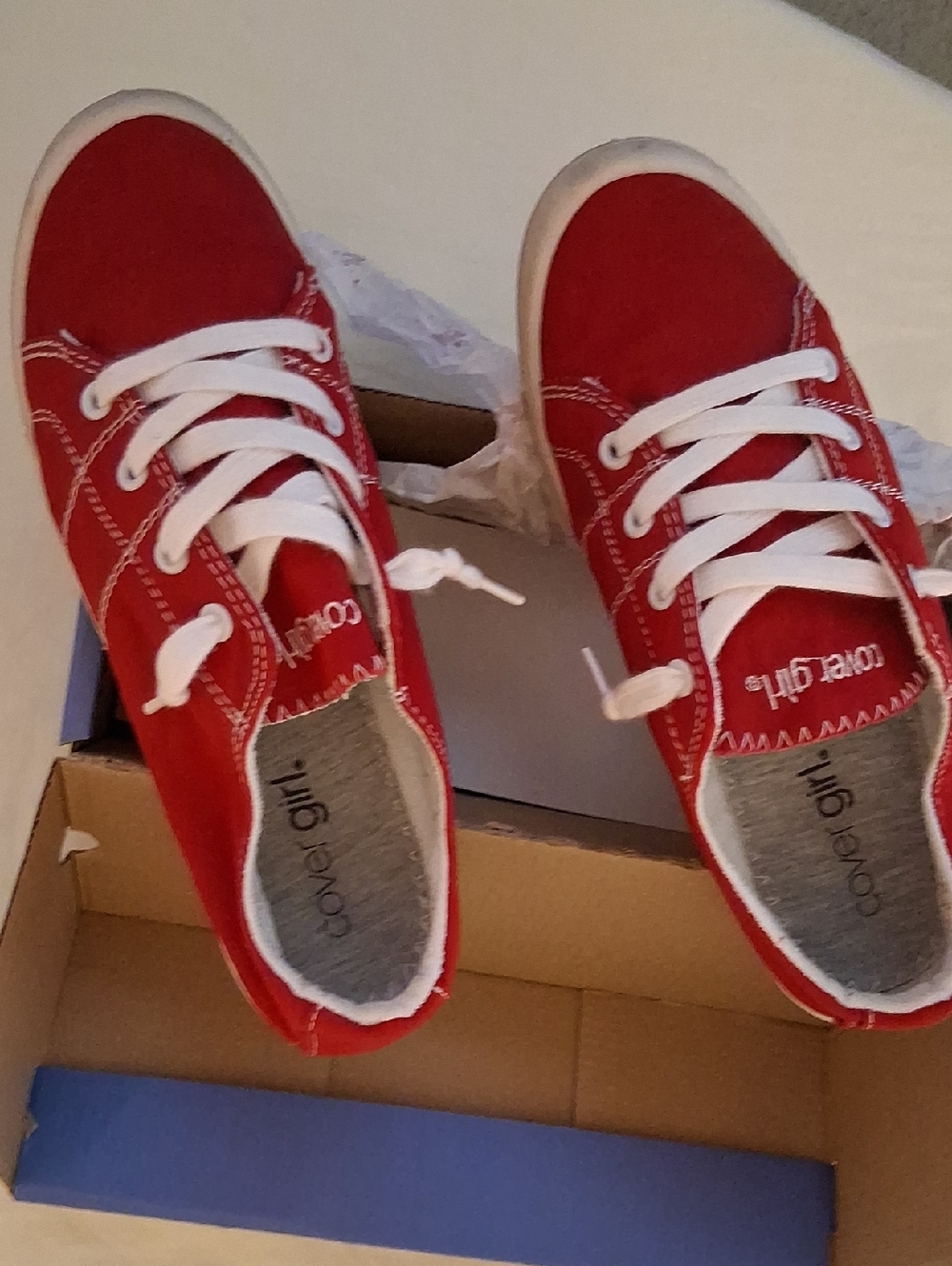 COVERGIRL Red Canvas Lace-Up Sneakers with White Accents